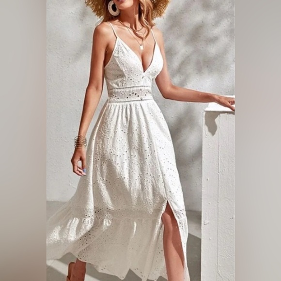 Simple White Eyelet Maxi Dress - Picture 3 of 8